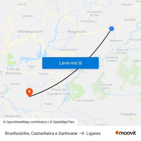 Brunhozinho, Castanheira e Sanhoane to Ligares map