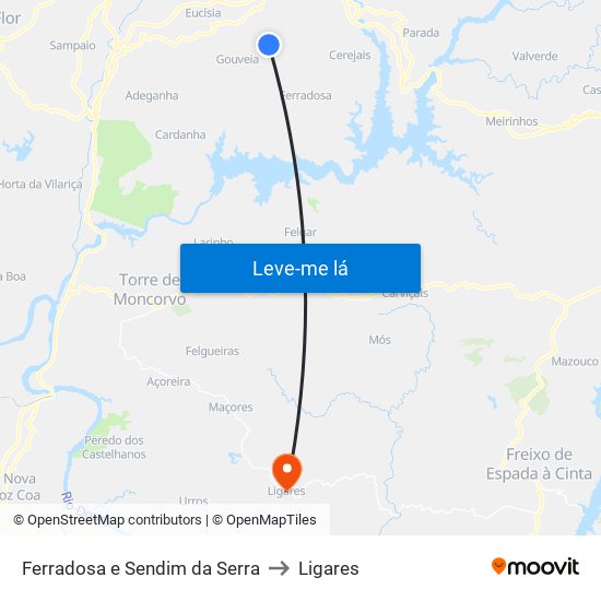 Ferradosa e Sendim da Serra to Ligares map