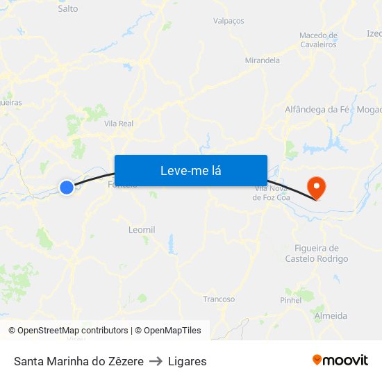 Santa Marinha do Zêzere to Ligares map