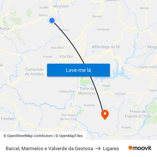 Barcel, Marmelos e Valverde da Gestosa to Ligares map