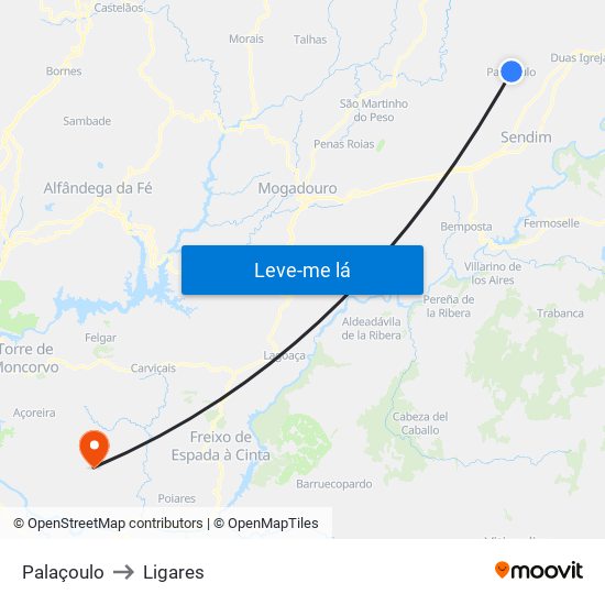 Palaçoulo to Ligares map