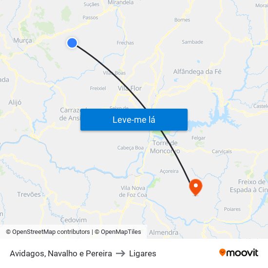 Avidagos, Navalho e Pereira to Ligares map