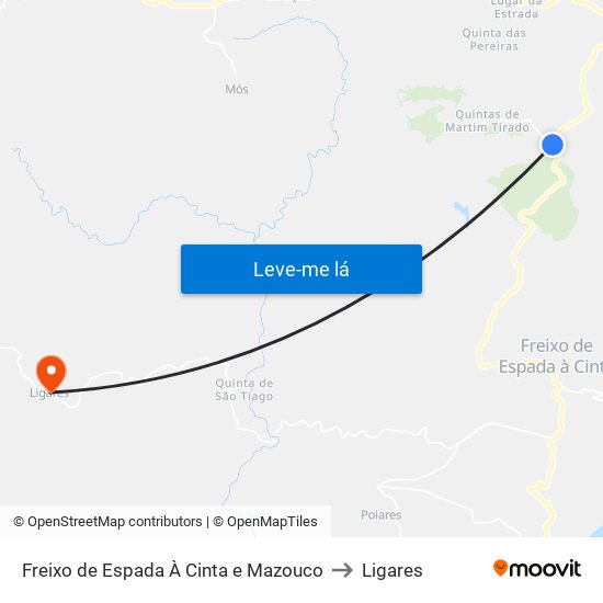 Freixo de Espada À Cinta e Mazouco to Ligares map