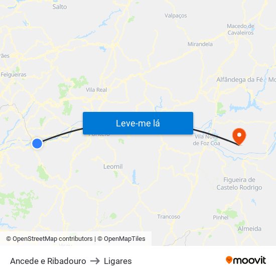 Ancede e Ribadouro to Ligares map