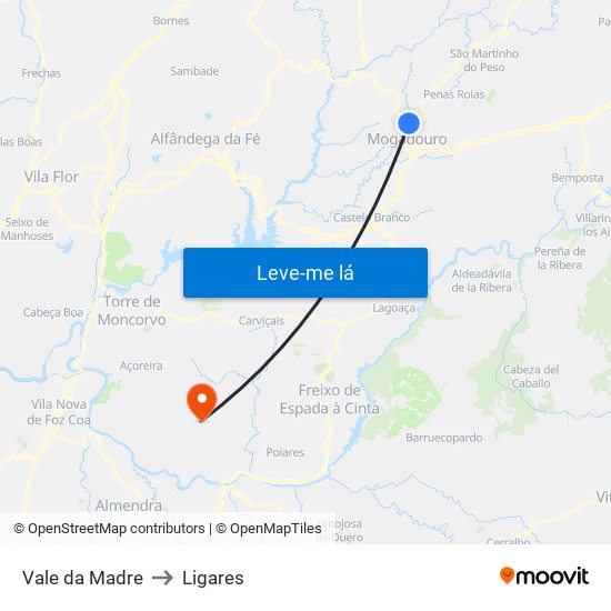 Vale da Madre to Ligares map