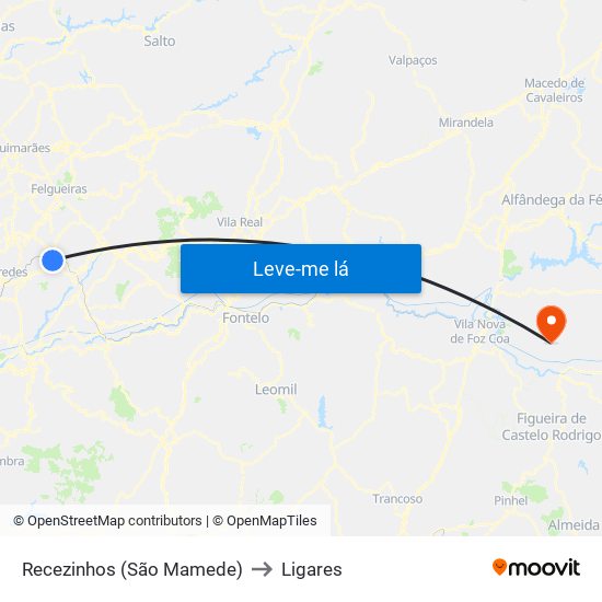 Recezinhos (São Mamede) to Ligares map