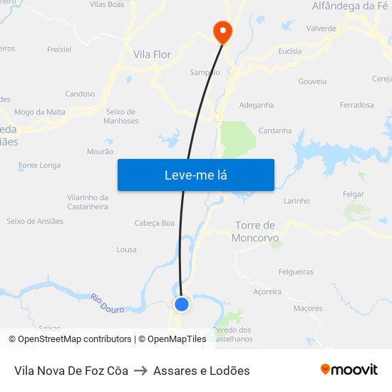 Vila Nova De Foz Côa to Assares e Lodões map