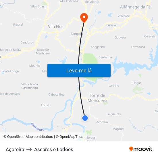 Açoreira to Assares e Lodões map