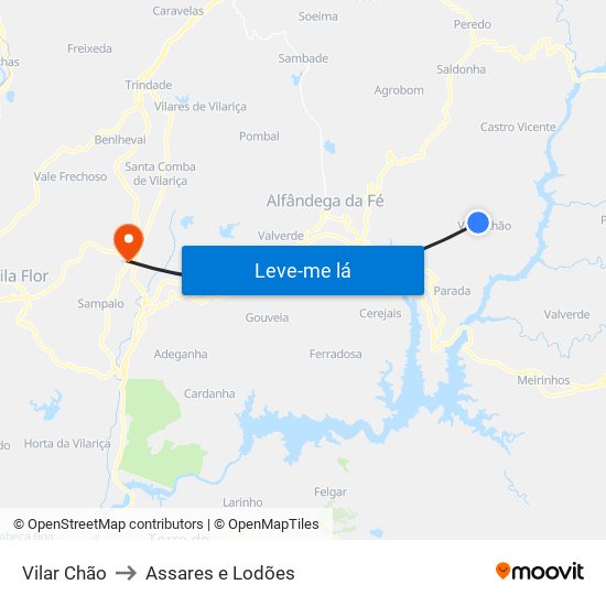 Vilar Chão to Assares e Lodões map