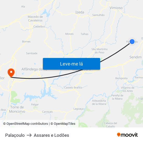 Palaçoulo to Assares e Lodões map