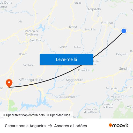 Caçarelhos e Angueira to Assares e Lodões map