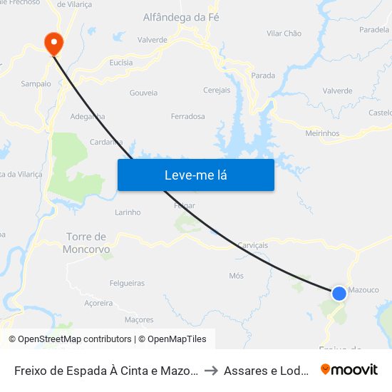 Freixo de Espada À Cinta e Mazouco to Assares e Lodões map