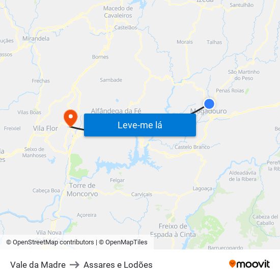 Vale da Madre to Assares e Lodões map