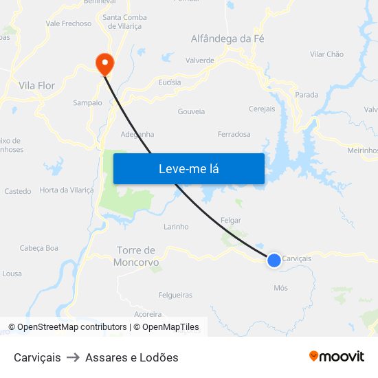 Carviçais to Assares e Lodões map