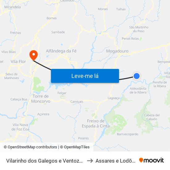 Vilarinho dos Galegos e Ventozelo to Assares e Lodões map