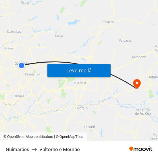 Guimarães to Valtorno e Mourão map