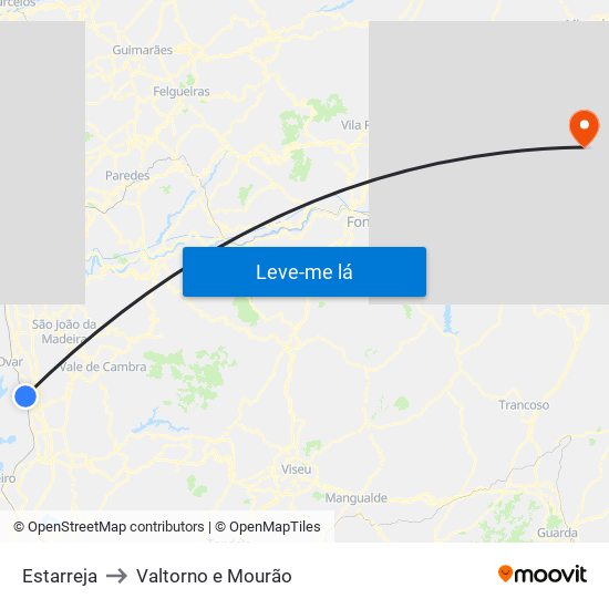 Estarreja to Valtorno e Mourão map