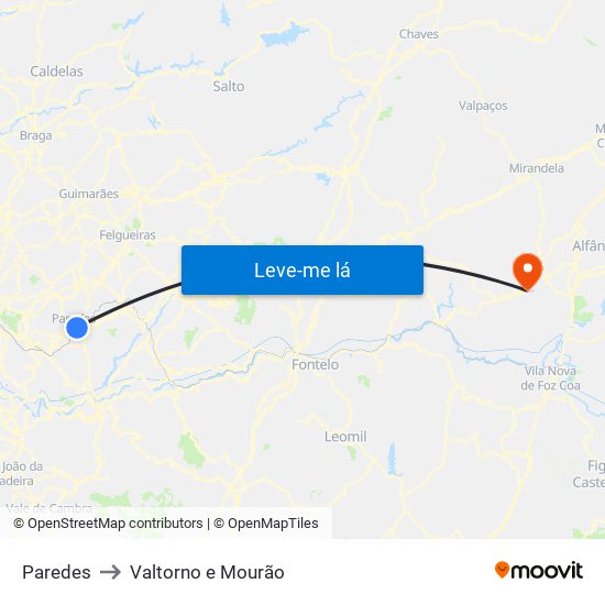 Paredes to Valtorno e Mourão map