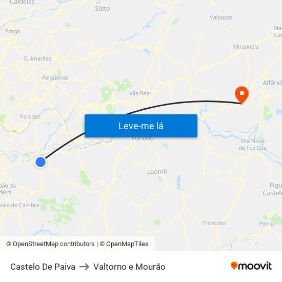 Castelo De Paiva to Valtorno e Mourão map