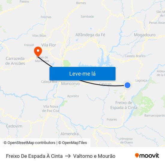 Freixo De Espada À Cinta to Valtorno e Mourão map