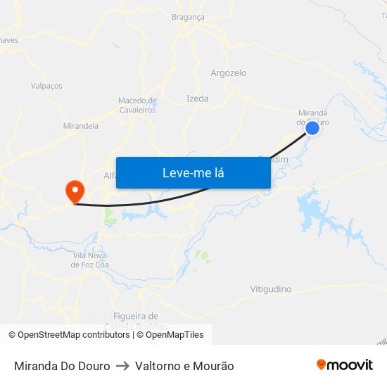 Miranda Do Douro to Valtorno e Mourão map