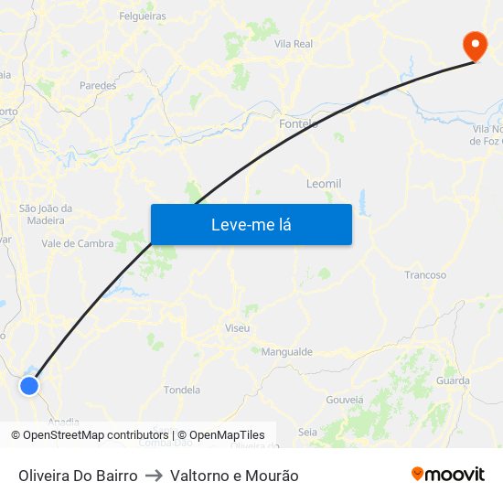 Oliveira Do Bairro to Valtorno e Mourão map