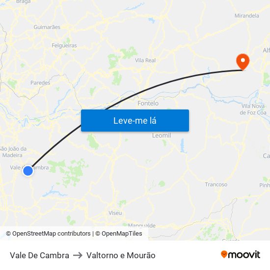 Vale De Cambra to Valtorno e Mourão map