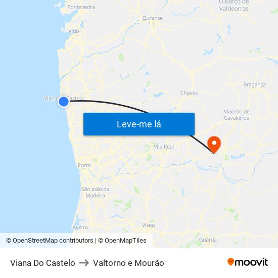 Viana Do Castelo to Valtorno e Mourão map