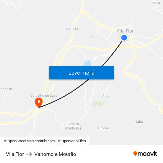 Vila Flor to Valtorno e Mourão map