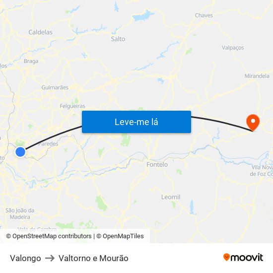 Valongo to Valtorno e Mourão map