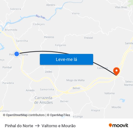 Pinhal do Norte to Valtorno e Mourão map