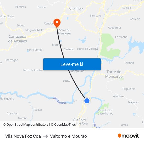 Vila Nova Foz Coa to Valtorno e Mourão map