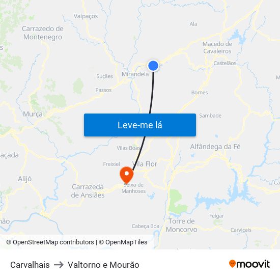 Carvalhais to Valtorno e Mourão map