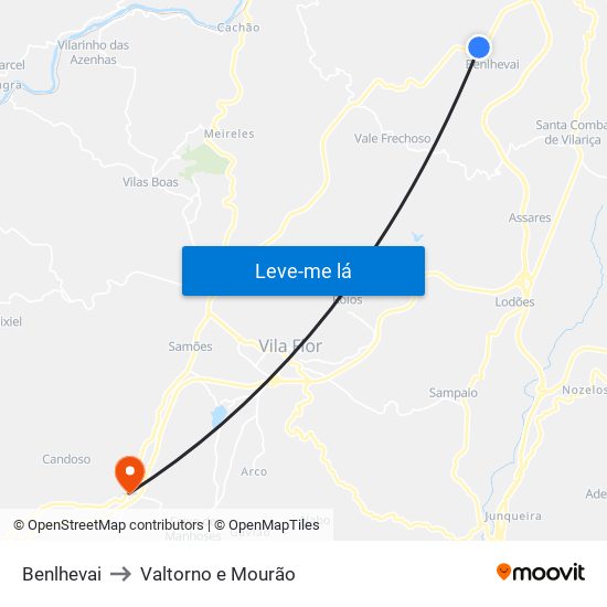 Benlhevai to Valtorno e Mourão map