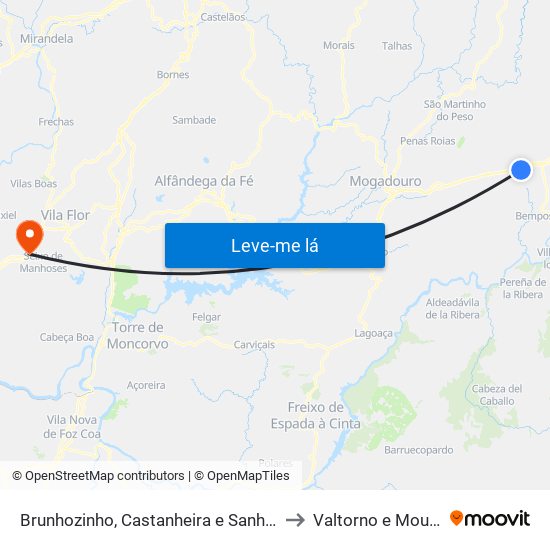 Brunhozinho, Castanheira e Sanhoane to Valtorno e Mourão map