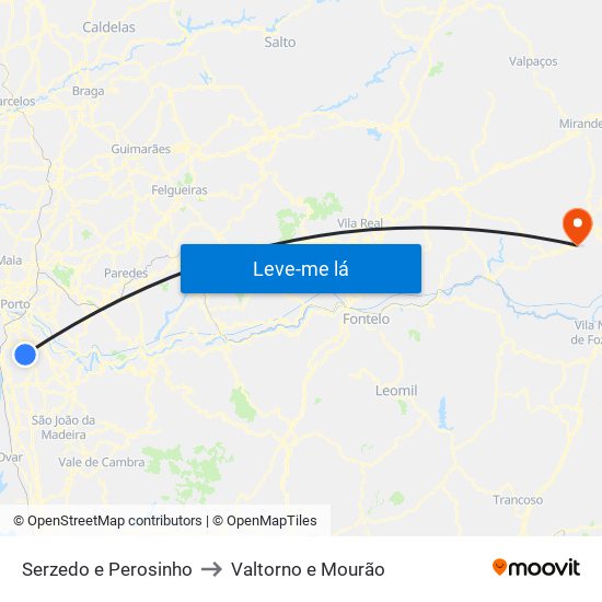 Serzedo e Perosinho to Valtorno e Mourão map