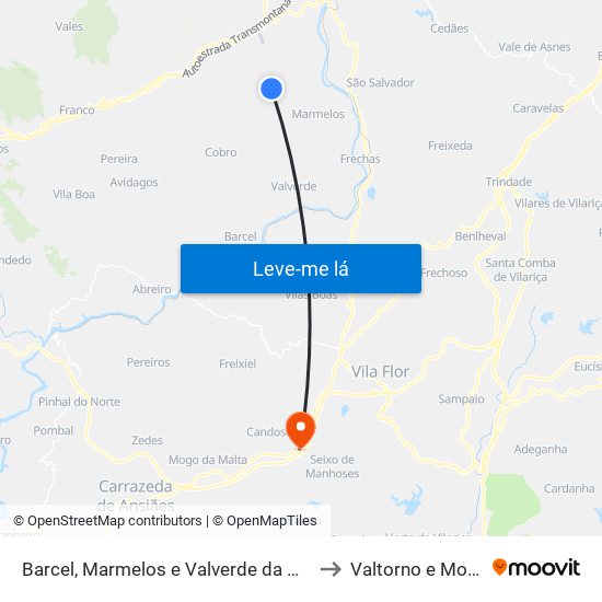 Barcel, Marmelos e Valverde da Gestosa to Valtorno e Mourão map