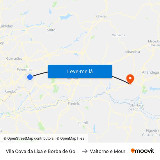 Vila Cova da Lixa e Borba de Godim to Valtorno e Mourão map