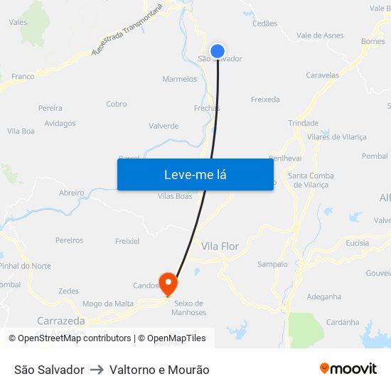 São Salvador to Valtorno e Mourão map