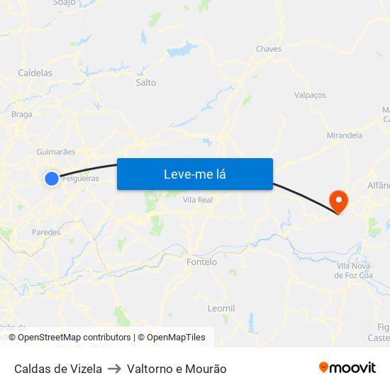 Caldas de Vizela to Valtorno e Mourão map