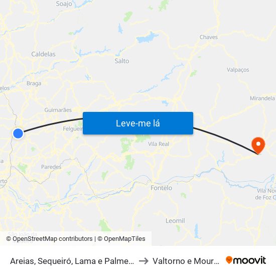 Areias, Sequeiró, Lama e Palmeira to Valtorno e Mourão map