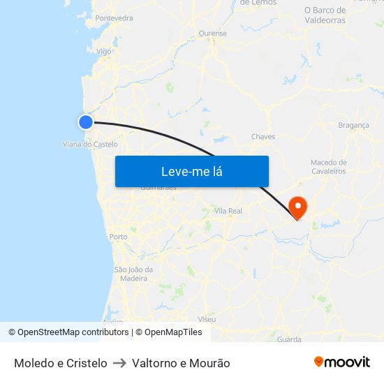 Moledo e Cristelo to Valtorno e Mourão map