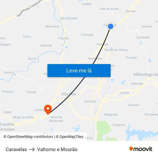 Caravelas to Valtorno e Mourão map