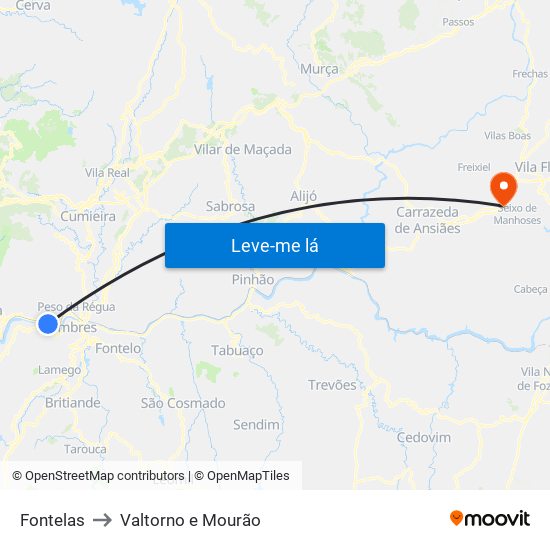 Fontelas to Valtorno e Mourão map