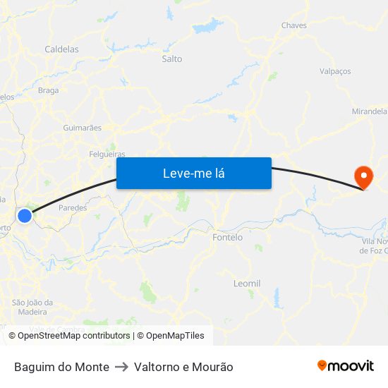 Baguim do Monte to Valtorno e Mourão map