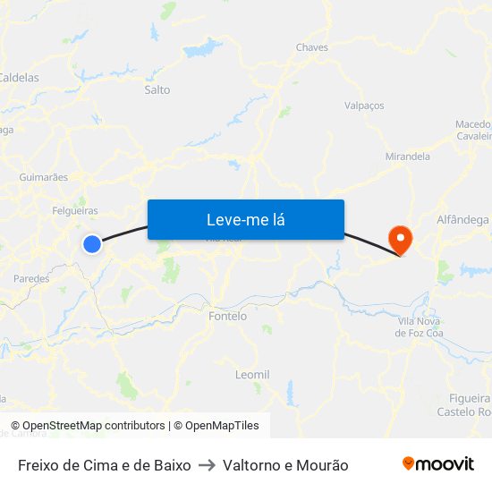 Freixo de Cima e de Baixo to Valtorno e Mourão map