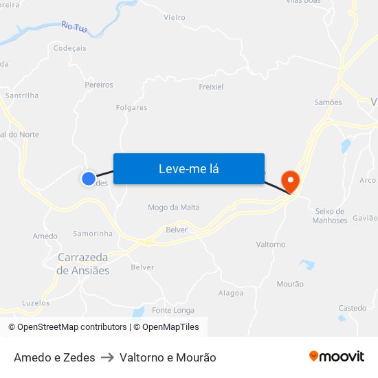 Amedo e Zedes to Valtorno e Mourão map