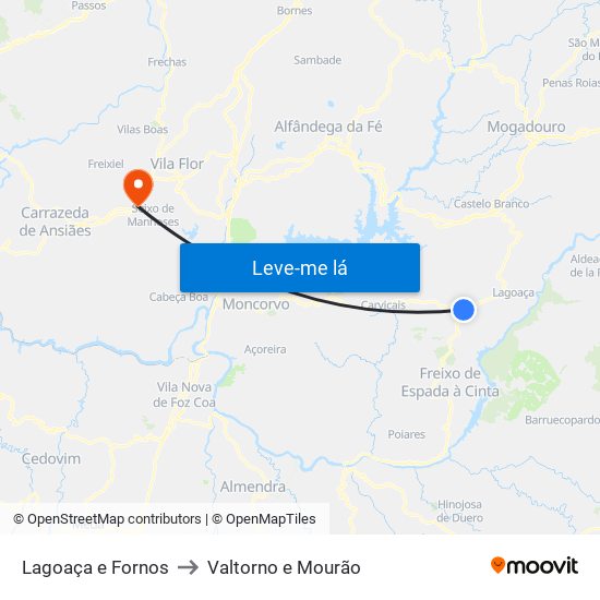 Lagoaça e Fornos to Valtorno e Mourão map