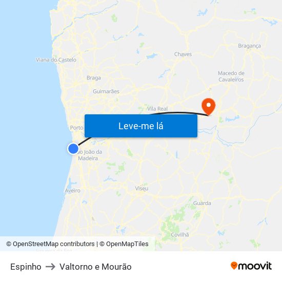 Espinho to Valtorno e Mourão map