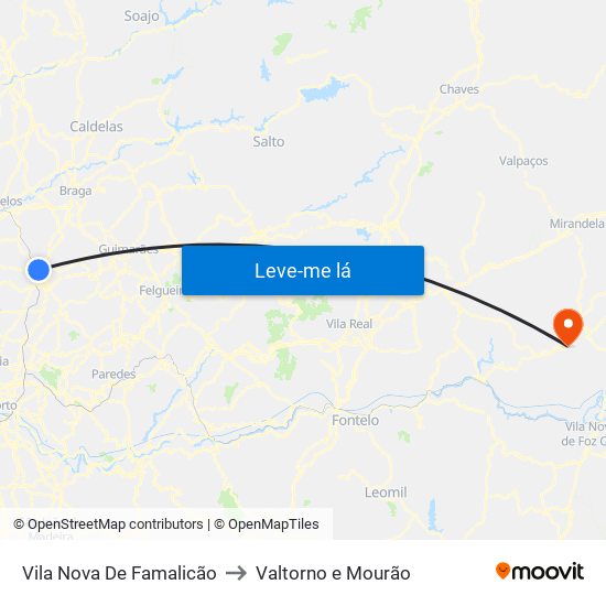 Vila Nova De Famalicão to Valtorno e Mourão map